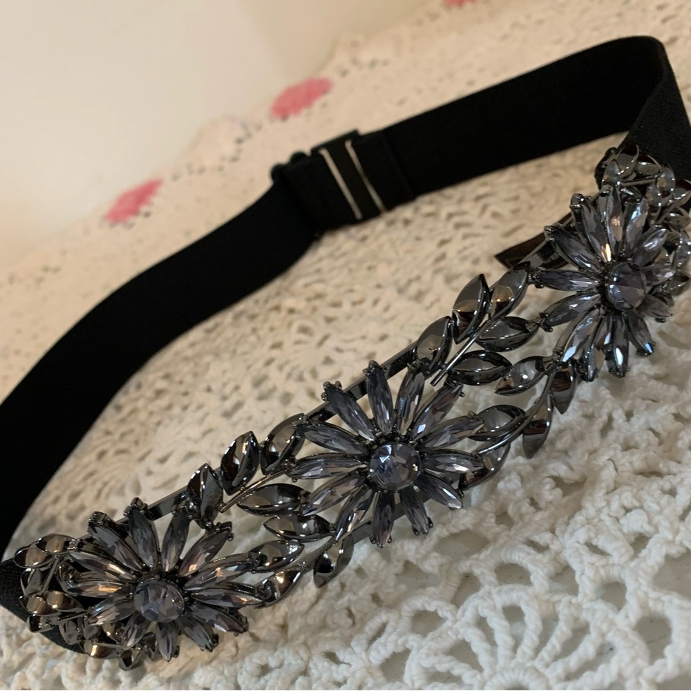BCBGMaxAzria Crystal Floral Accent Statement Belt - Picture 2 of 9